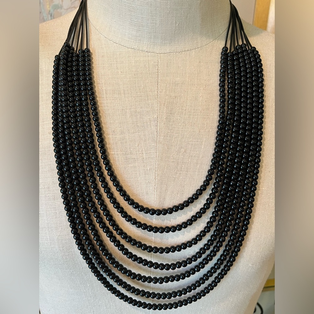 7-Strands Black Faux Pearl Necklace